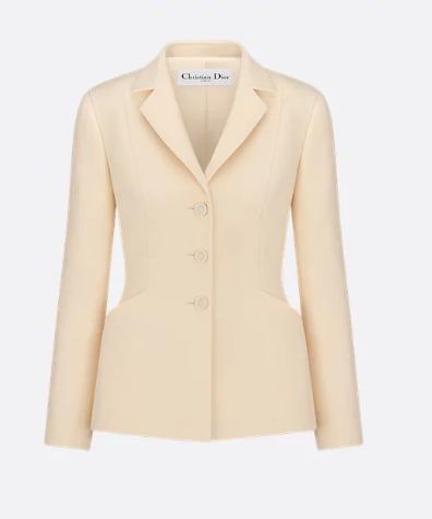 30 Montaigne Bar Jacket ผ้าวูลและผ้าไหมสีขาว กระดุมแถวเดียว