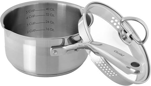 Chantal Induction 21 Steel 1.25 qt SaucePan with Tempered Glass Lid, Brushed Stainless Steel