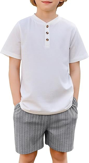Arshiner Boys Summer Clothing Sets 3-button Short Sleeve Tee and Shorts Casual Outfits for 5-12 Years