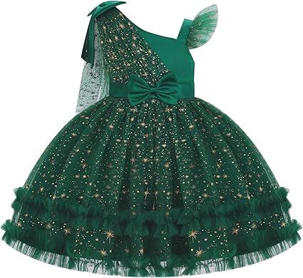 OBEEII Toddler Baby Girls Pageant Dress Sequins Heart Tulle Tutu Dress Flower Wedding Princess Birthday Party Prom Gown