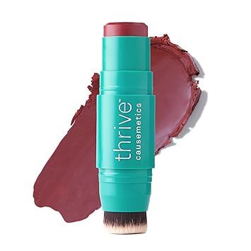 Thrive Causemetics Triple Threat Color Stick: Cream Blush Stick with Vitamin E, Evening Primrose Oil, Waterproof Smudge Proof Face Makeup Formula, Tessa (Berry Matte)