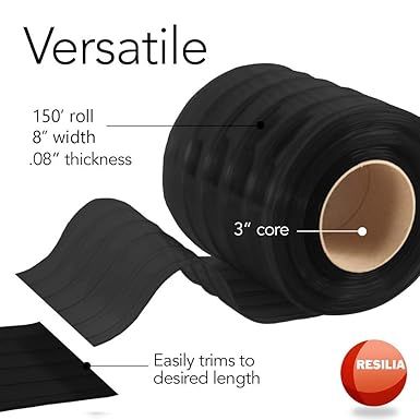 RESILIA Vinyl Replacement Strip Curtain for Walk in Freezers, Coolers, & Warehouse Doors - Industrial Grade Thermal Insulating Plastic Curtains, 8” x 150’ PVC Roll, Black, Made in The USA