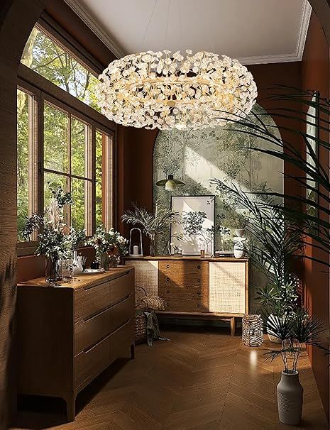 Gold Sputnik Chandelier, 12-Light Mid-Century Modern Chandelier Light Fixture for Foyer, Dining Room, Firework Chandelier for Bedroom, Hallway, Entryway 32 inch Dimmable 2700K-6000K