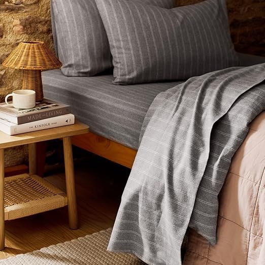 Christy Flannel Stripe King Sheet Set Brushed Cotton | Luxury Bed Linen | Super Soft and Silky Finish | Silver Gray
