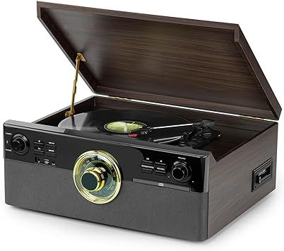10-in-1 Vintage Bluetooth Record Player with Speakers, All-in-One Turntable for Vinyl, CD, Cassette & USB Recording, Perfect for Home Audio Gifts