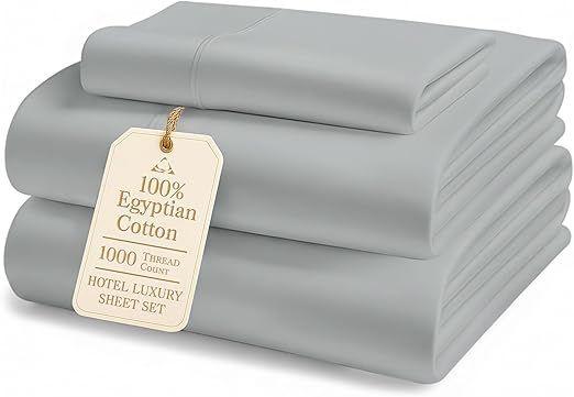 LANE LINEN 100% Egyptian Cotton Twin Sheets Set - 1000 Thread Count, Sustainably Produced Luxury Hotel Like Thick Twin Sheets, Naturally Temperature Regulating Machine Washable - Silver