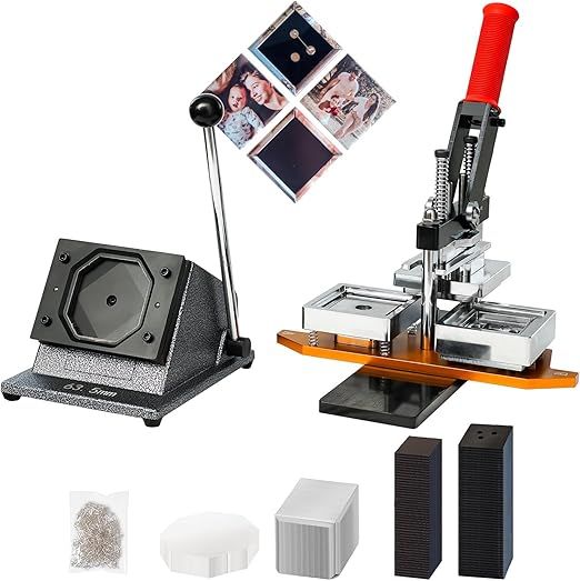 DIY Photo Fridge Magnet Maker Kit – Press Machine, Paper Cutter, 200 Supplies (Make Badge Pins, Fridge & Locker Magnets) for Home & Commercial Use (2.5x2.5 Inch)