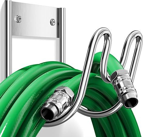 Stainless Steel Garden Hose Holder - Extra Large Heavy Duty Silver SS304 Wall Mounted Hanger for Water Hose, Extension Cords, Vacuum Lines, Anti-Rust